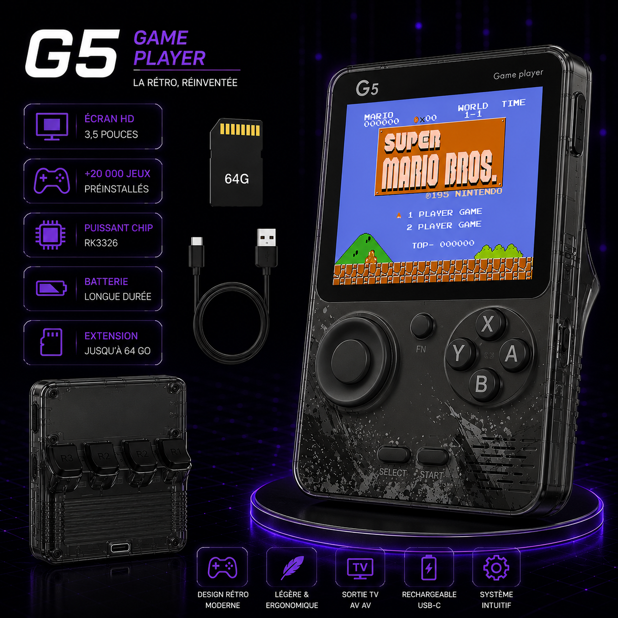 TechNova G5™ – Tragbare Retro-Konsole | 20.000 Spiele inklusive