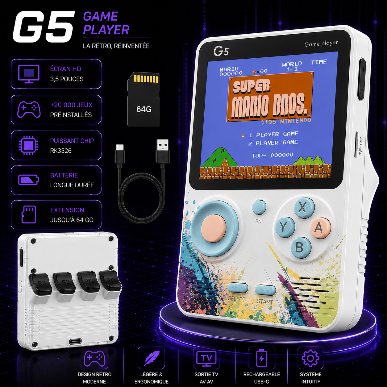TechNova G5™ – Tragbare Retro-Konsole | 20.000 Spiele inklusive